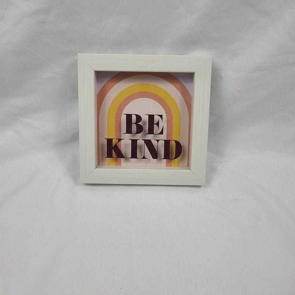 Be Kind Rainbow Framed Wall Art Wood Sign 6x6 Nursery Classroom Decor New